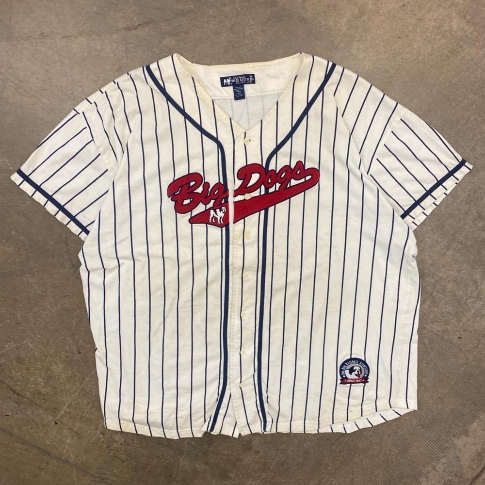 Vintage Big Dogs Baseball Jersey Pinstripes Tailsweep Size XXL
